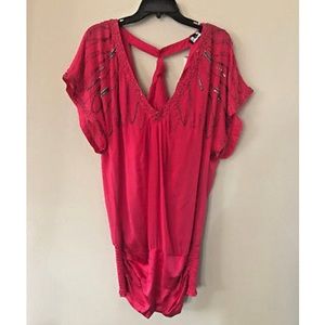 Beaded V Neck Silk Kimono Draped Mini Dress Tunic